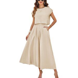 Women’s Cotton 2 Piece Skirt Set Summer Casual Outfits Maxi Dress Pockets